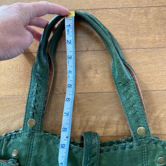 Lucky Brand Olive Green Soft Italian Leather Laced Hobo Tote Book Shoulder Bag - Picture 9 of 12